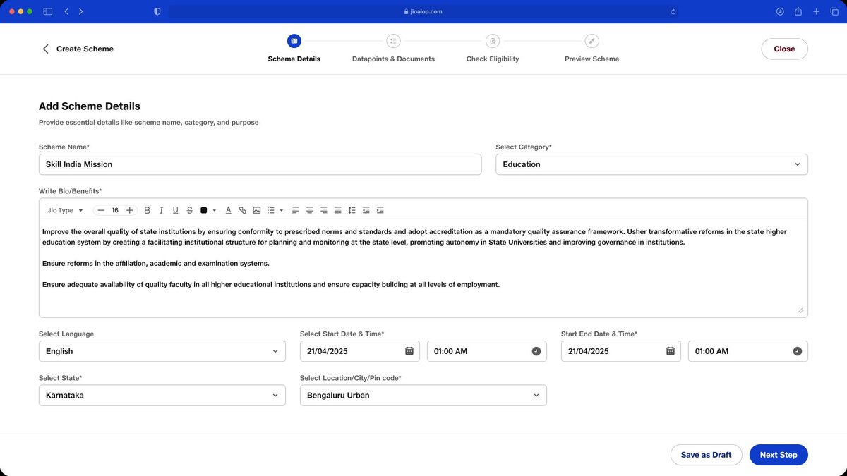 Screen 03 — Scheme Details (Step 1)