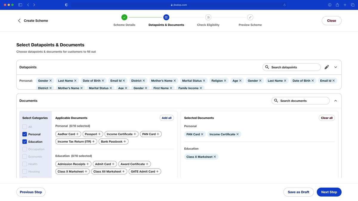 Screen 04 — Datapoints & Documents (Step 2)