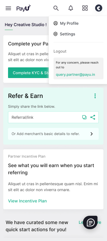 PayU Partners – Home Dashboard
