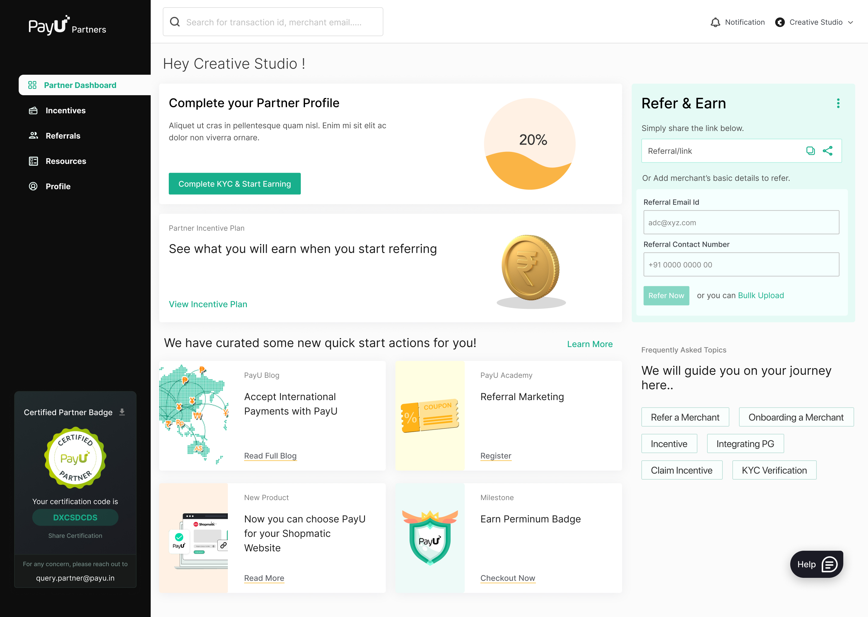 PayU Partners — Dashboard Overview