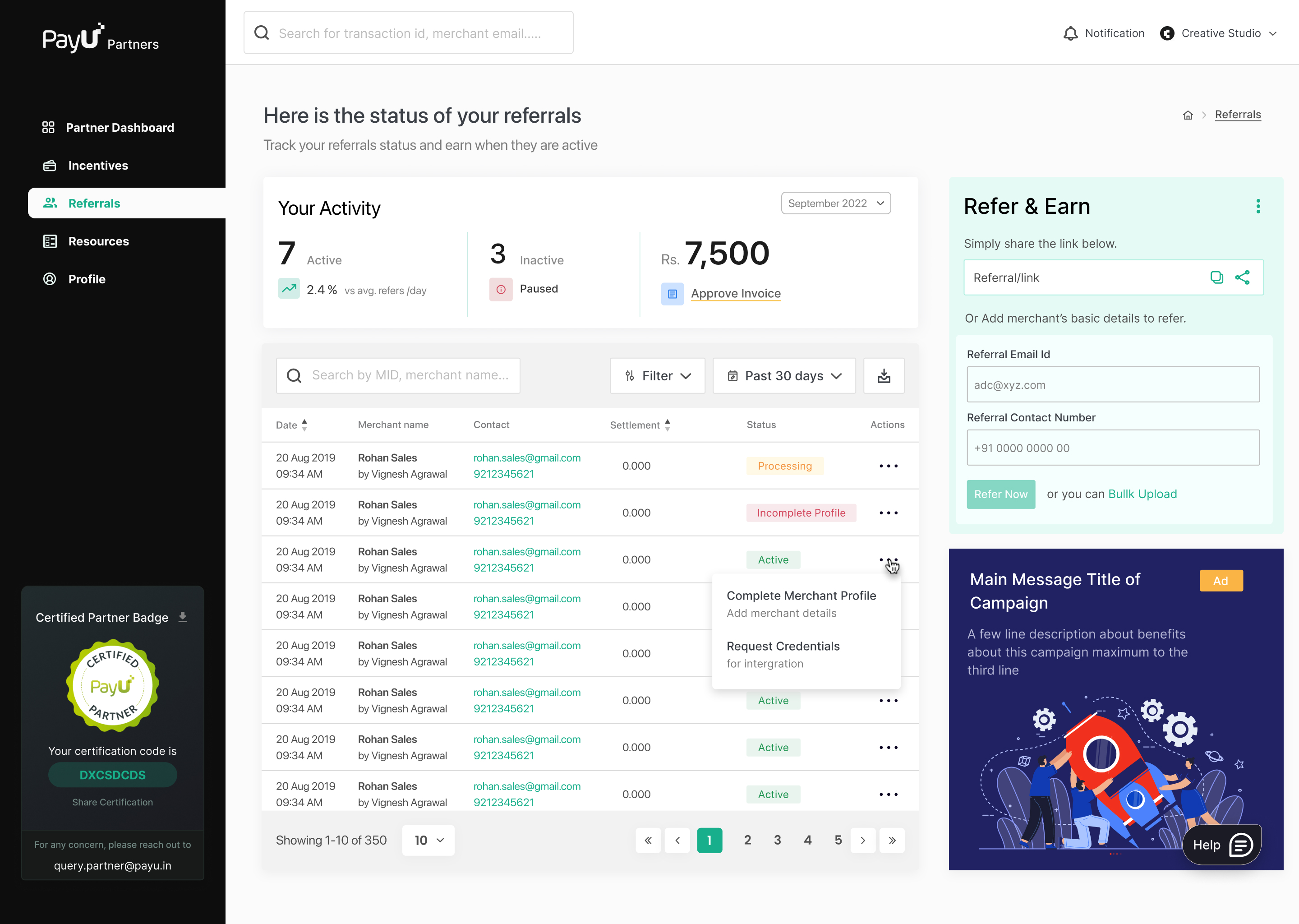 PayU Partners — Merchant Referrals
