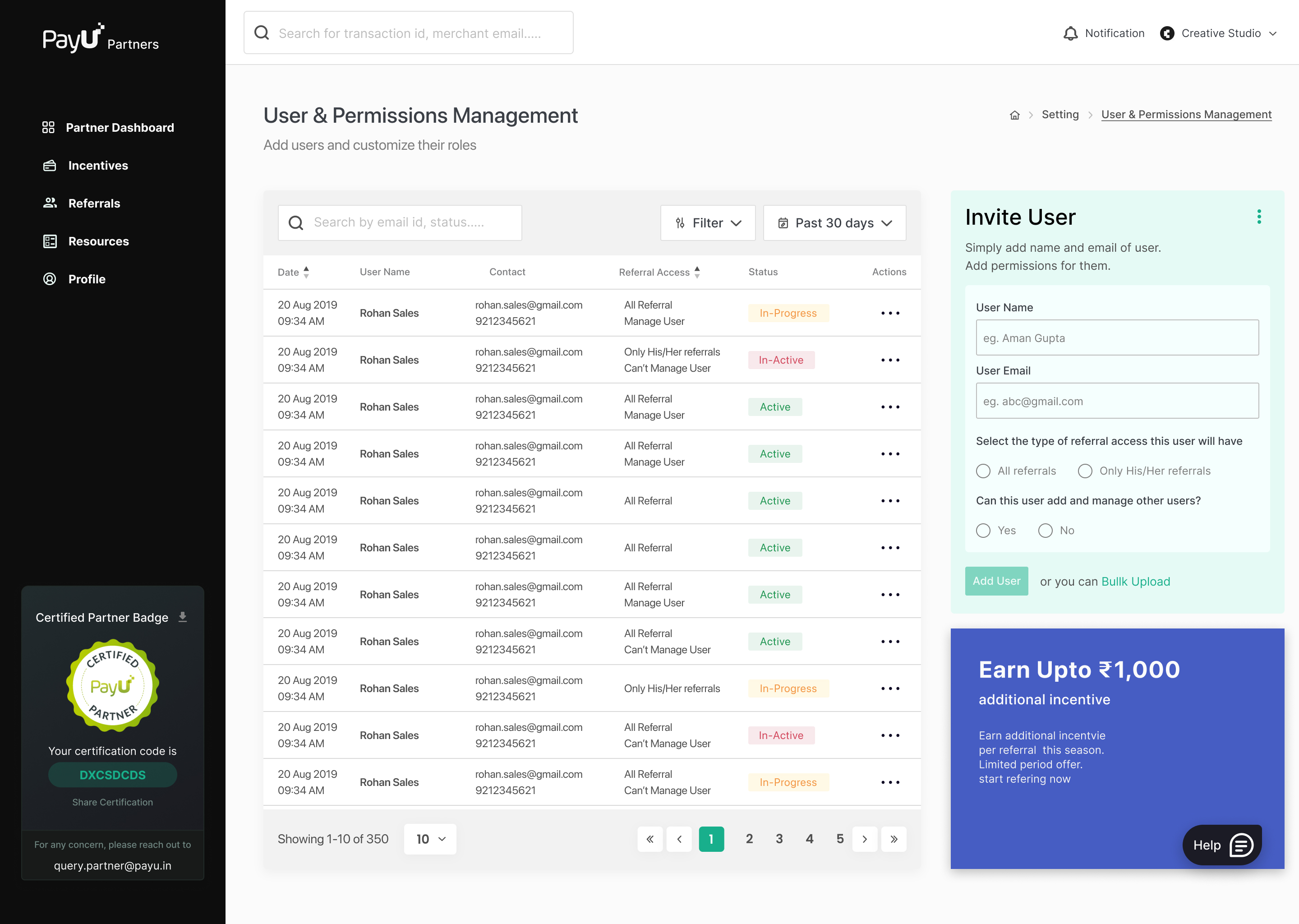PayU Partners — Users & Permission Management